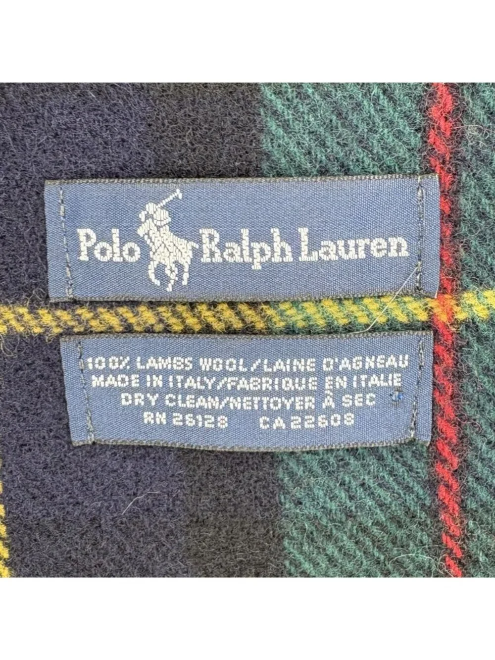 Polo Ralph Lauren Lambswool Tartan Plaid Scarf Made Italy Pony Green Navy Preppy